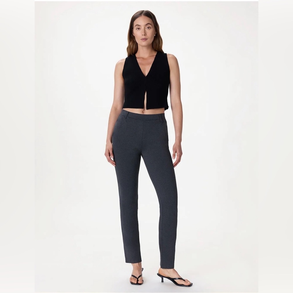 Quince Ultra-Stretch Ponte Straight Leg Pants Charcoal Pull On Elastic Waist